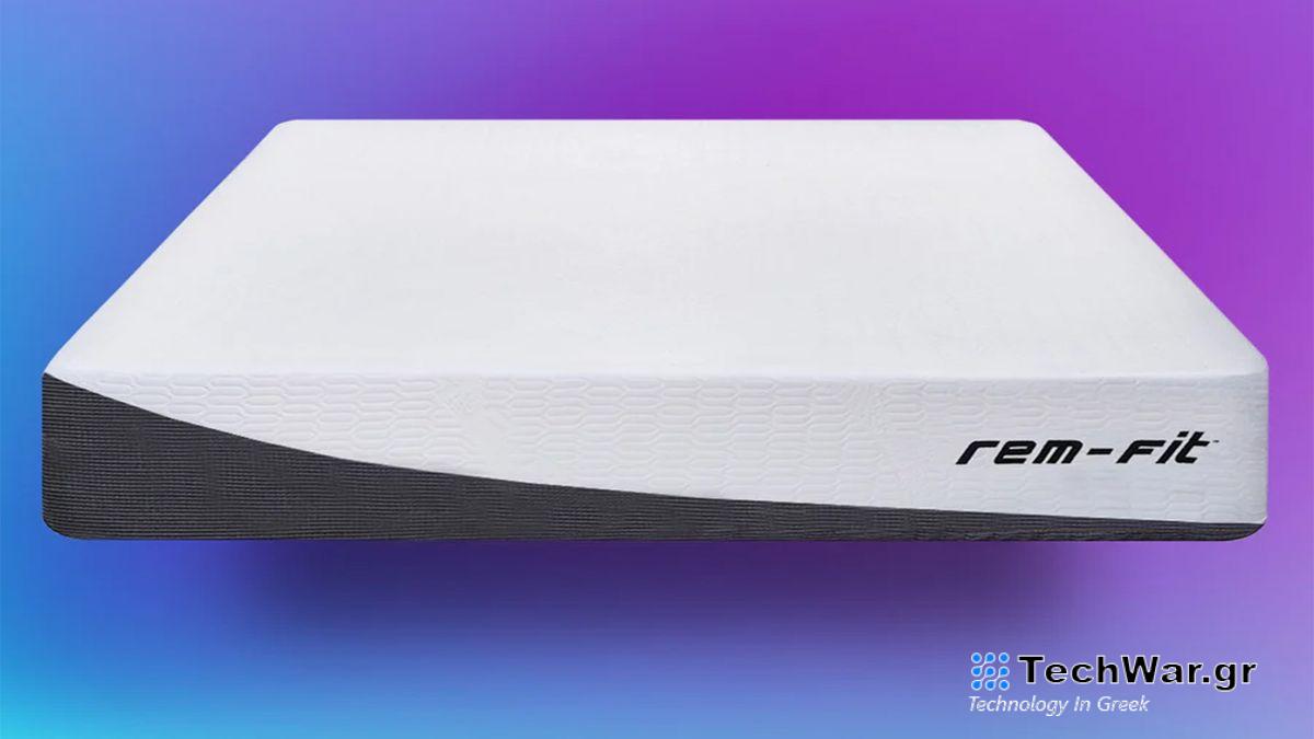 The REM-Fit Pocket 1000 Mattress review image shows the hybrid bed on a multicoloured background