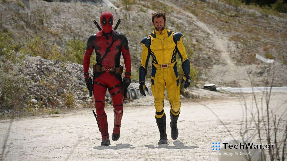 Deadpool and Wolverin walk down a dirt road in their classic comic book costumes in Deadpool 3