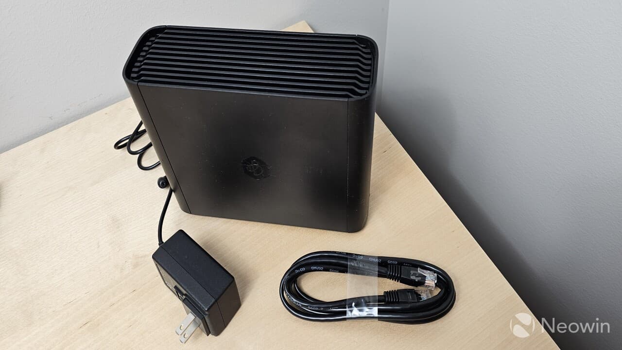 Picture of the Synology BeeStation from 45 degrees up showing the top and the beeStation logo as wel