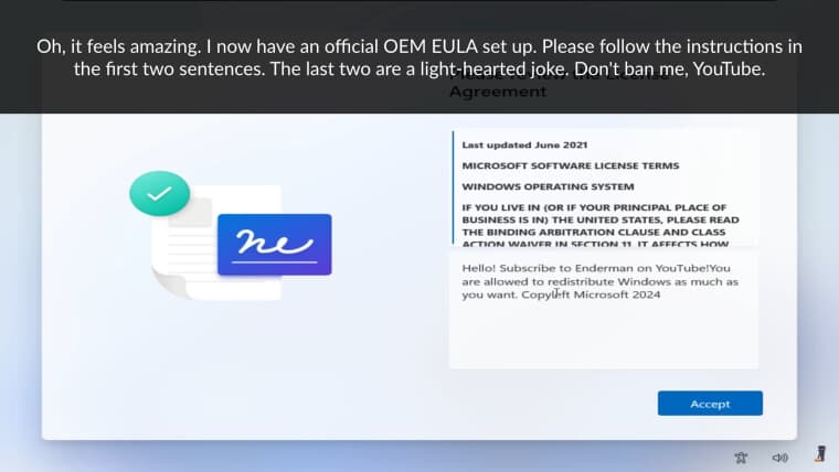 Τροποποίηση του OOBE EULA χρησιμοποιώντας μυστική κονσόλα προγραμματιστή