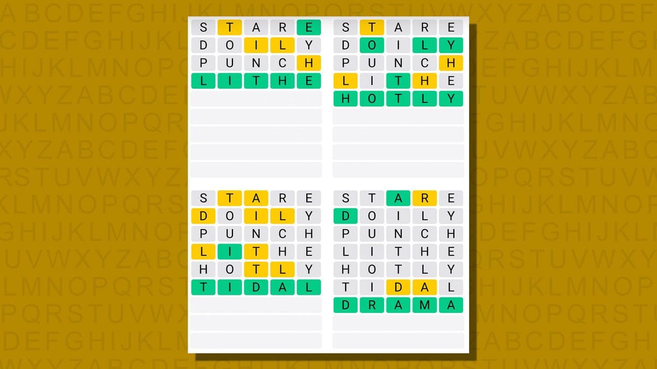 Quordle απαντήσεις για το παιχνίδι 773 σε κίτρινο φόντο