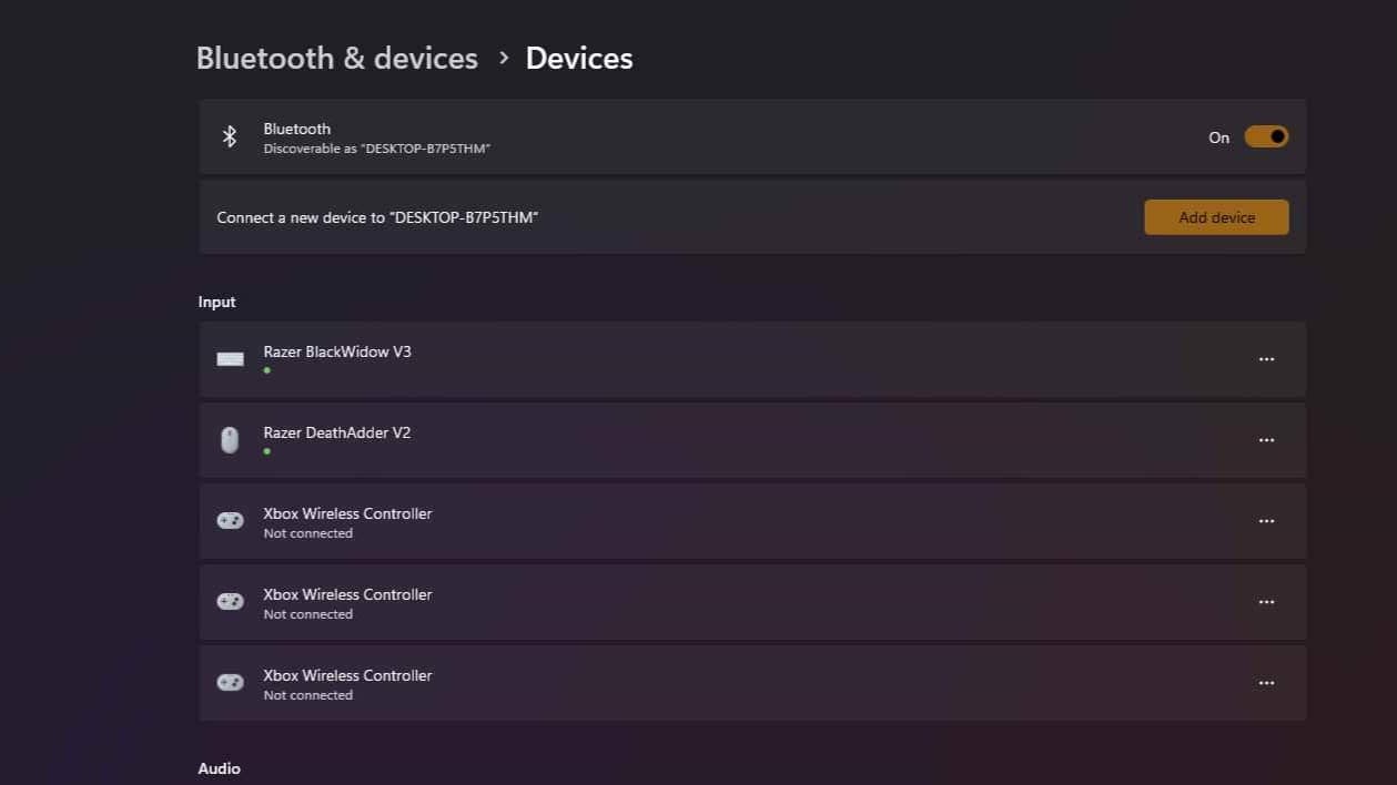 Εικόνα των ρυθμίσεων Bluetooth στο ASUS ROG Allly