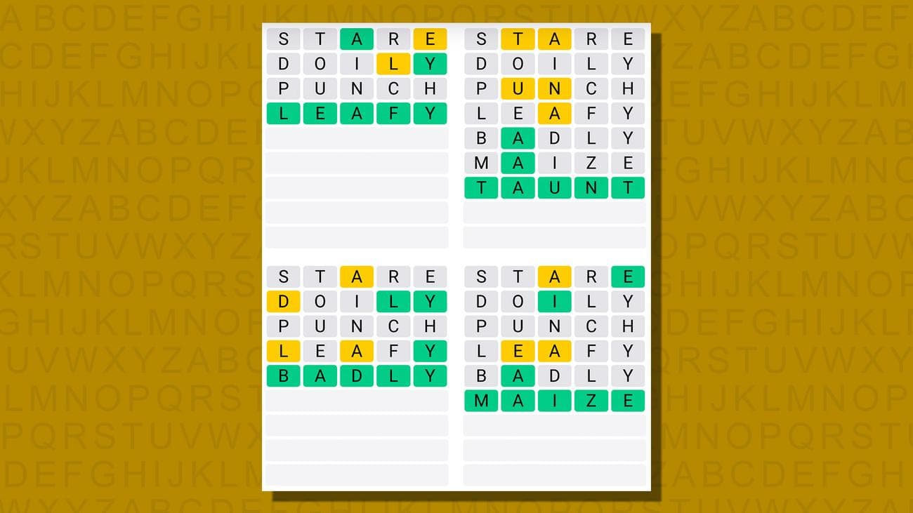 Quordle απαντήσεις για το παιχνίδι 767 σε κίτρινο φόντο