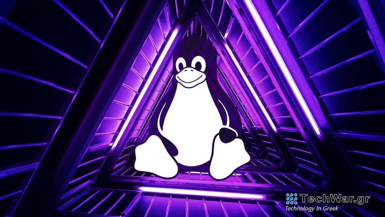 Linux Tux in a purple tunnel