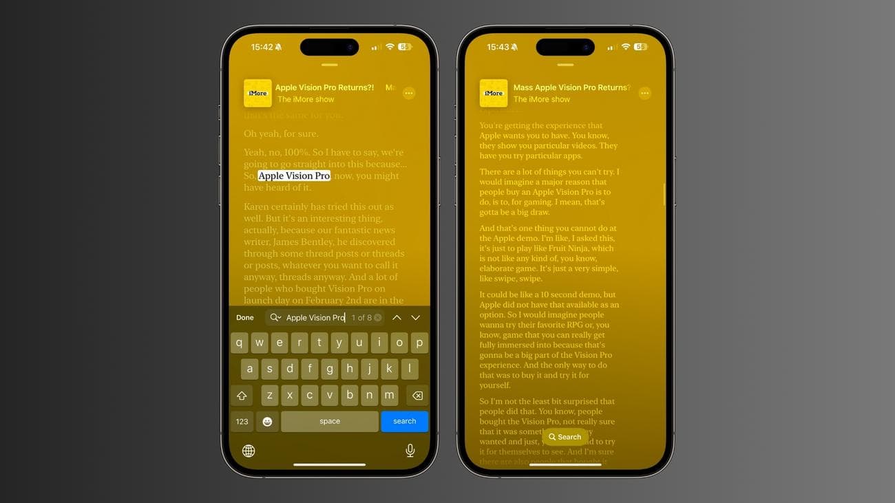 Μεταγραφές σε Apple Podcasts iOS 17.4
