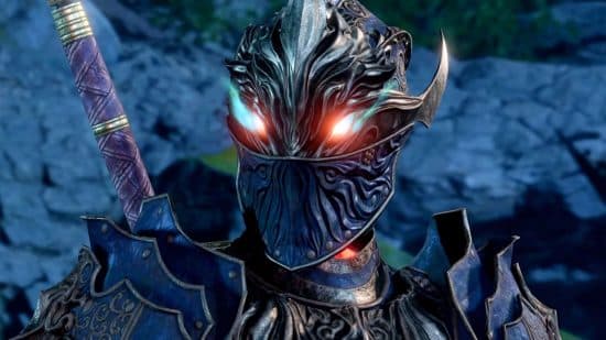 Καλύτερες κατασκευές Baldur's Gate 3: Ένας Paladin ντυμένος με περίτεχνες, βαριές πανοπλίες, με τη βαριά τους να λάμπει μέσα από τις σχισμές στο κράνος τους.