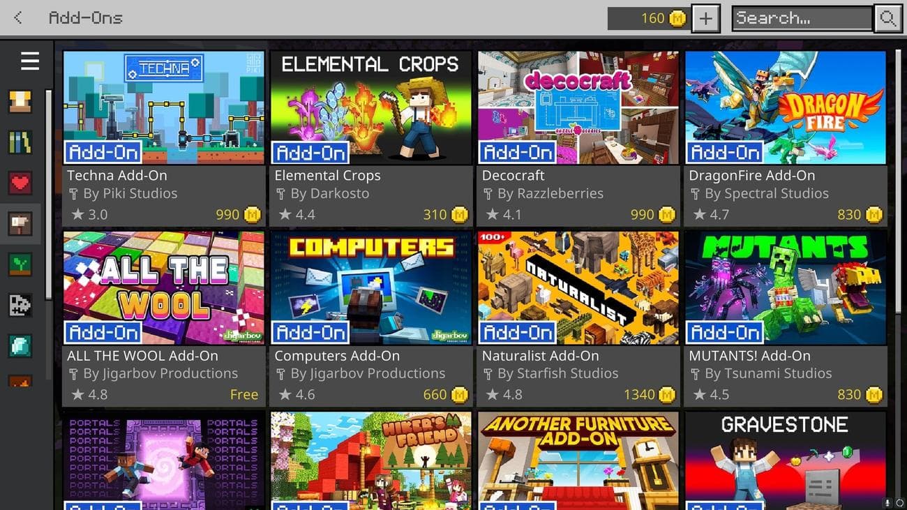 Στιγμιότυπο οθόνης Minecraft με πρόσθετα στην αγορά