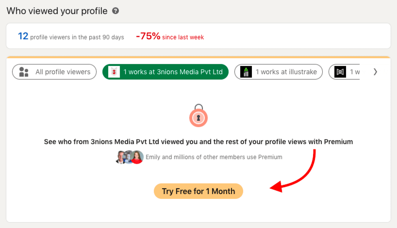 Ένα στιγμιότυπο οθόνης του LinkedIn που δείχνει τα άτομα που έχουν δει το προφίλ σας.