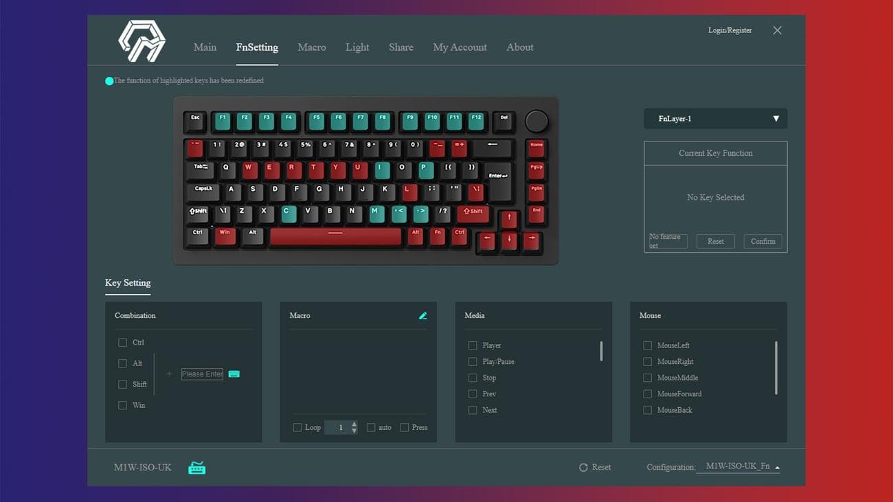 Monsgeek M1W SP review showing software keybinds.