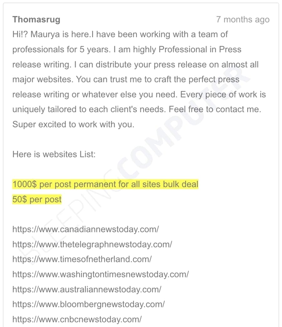 Οι χώροι τοποθέτησης διαφημίσεων για αυτούς τους ιστότοπους πωλούνται για χίλια δολάρια