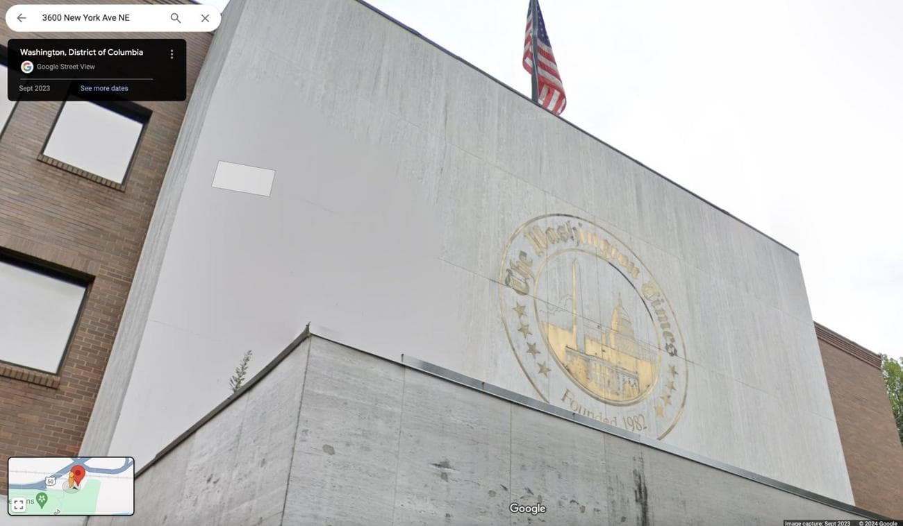 Πραγματική διεύθυνση γραφείου των Washington Times