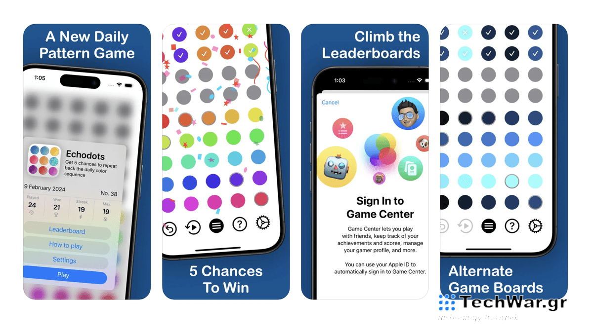 Screenshots of the Echodots app on the Apple App Store.