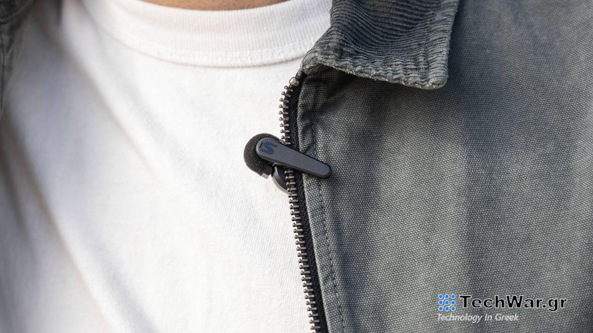 Close-up of MoveMic clip-on microphone