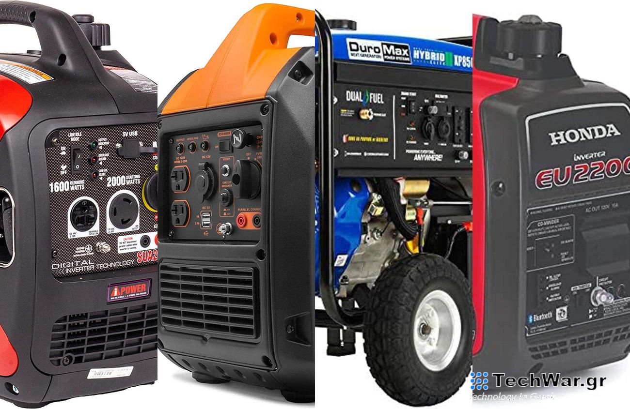 A lineup of the best gas generators on a white background