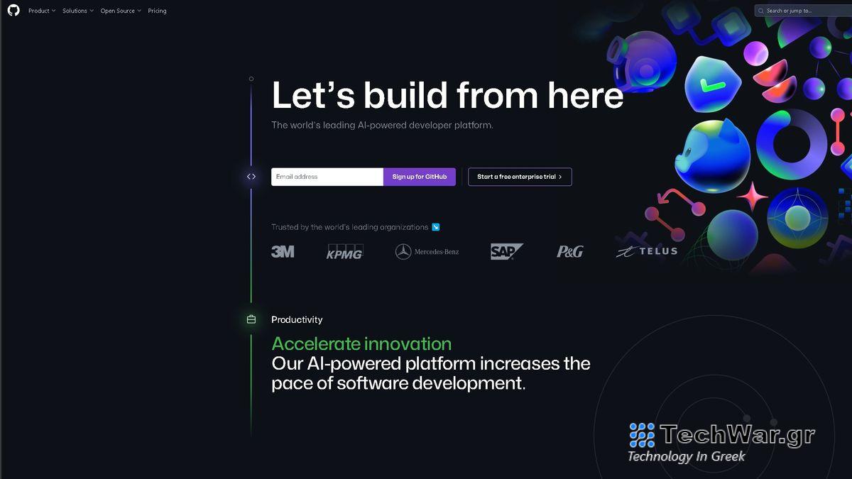 Image of the GitHub homepage