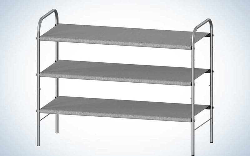 A grey Simple Houseware shoe rack on a plain background.