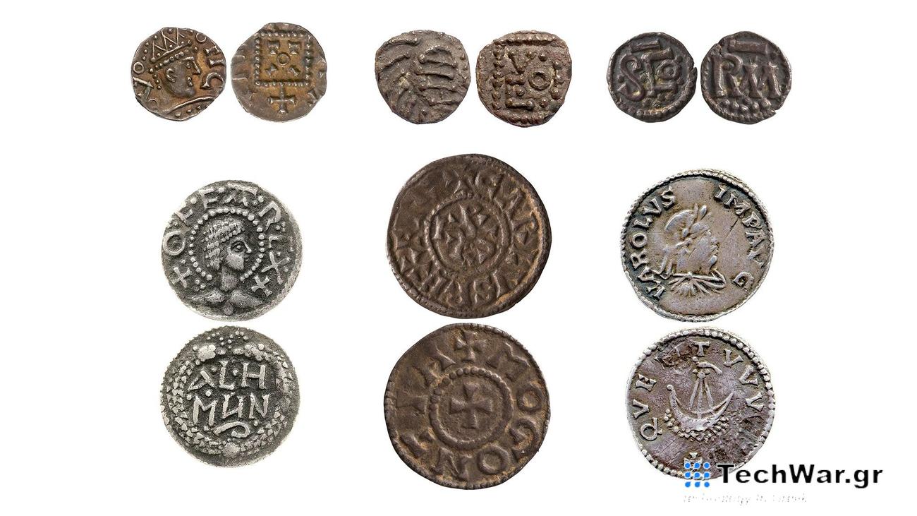 several grey and brown coins dating back from 650 to 670 CE