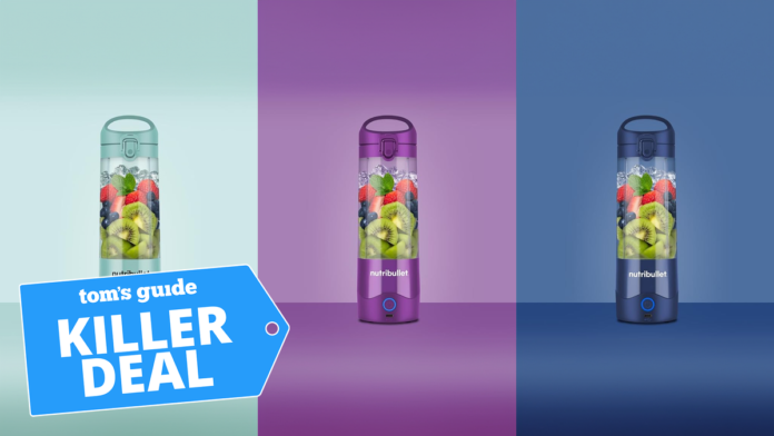 NutriBullet portable blenders with colourful backgrounds and Tom